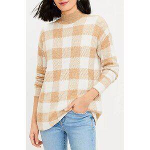 LOFT WOMEN Petite Buffalo Plaid Mock Neck Tunic Sweater S